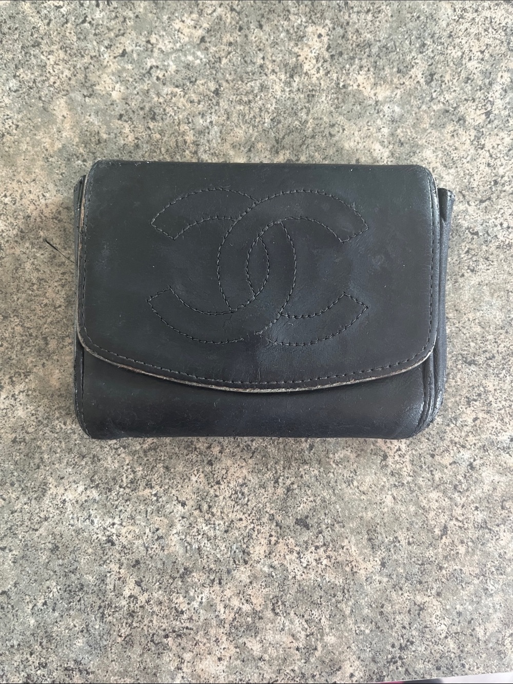 CHANEL Black Quilted CC Logo Leather Wallet